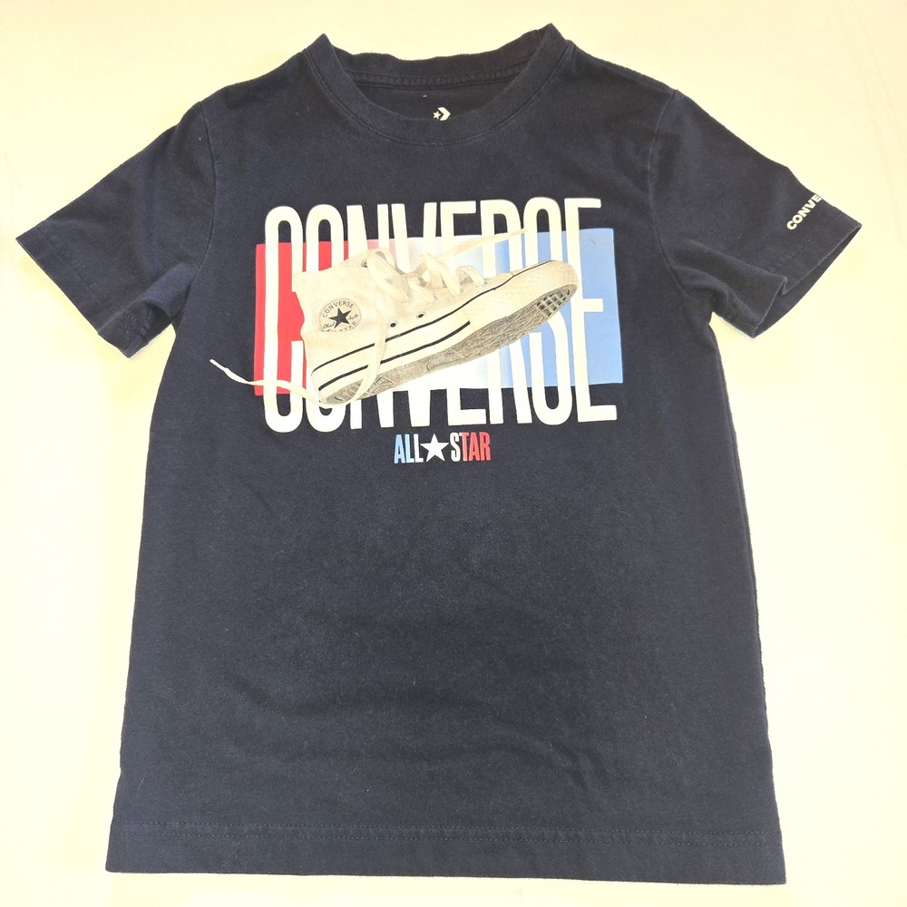 Converse All Star Kids Navy Blue Tee Shirt Size Small Ages 8-10 Years‎